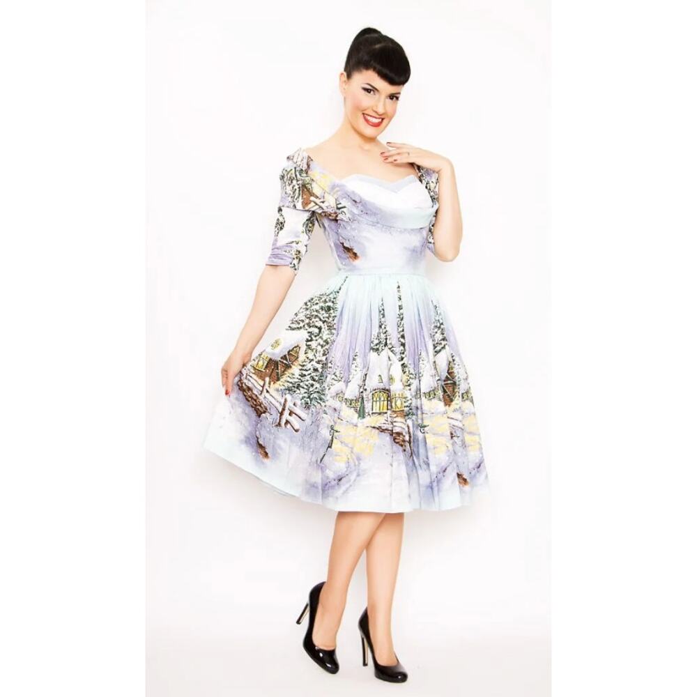 Bernie Dexter Winter Scene Midi Dress - White and Blue